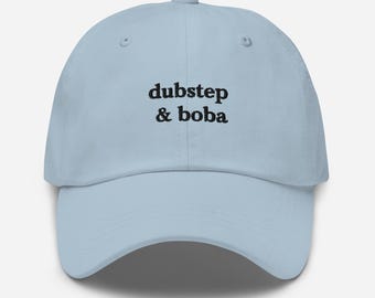 Dubstep & Boba Embroidered Dad Hat – Funny Basshead Rave Gift – EDM Festival Streetwear – Unisex Wook Cap – Boba Raver Hat