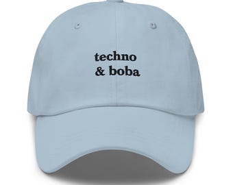 Techno & Boba Embroidered Dad Hat – Funny EDM Rave Gift – Unisex Festival Streetwear – Minimalist PLUR Cap – Basshead House Hat