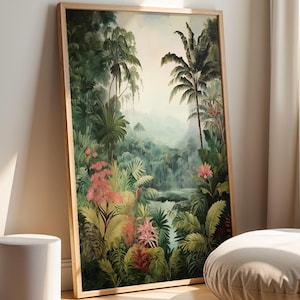 Tropischer Dschungel Wand Kunst Druck - Üppiges grünes botanisches Poster zum ausdrucken - Regenwald Boho Dekor für Schlafzimmer oder Galeriewand
