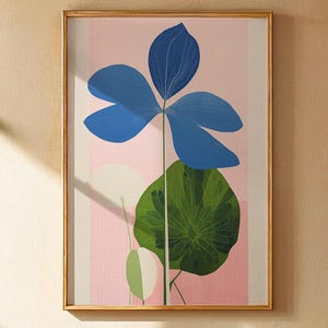 Botanical Wall Art Poster - Blue Modern Flower Print Illustration for Bedroom or Office - Minimalist Digital Drawing & Download