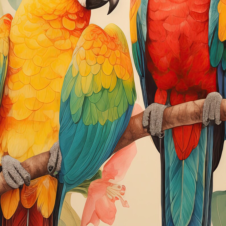 Colorful Parrots Wall Art Printable - Tropical Jungle Bird Digital ...
