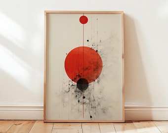 Impressão geométrica abstrata em vermelho e preto - Arte de parede minimalista moderna para download digital
