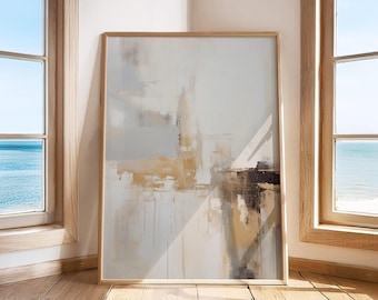 Arte mural con textura abstracta neutra - Póster imprimible minimalista en beige y marrón - Descarga digital - Decoración del hogar