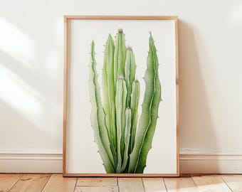Green Cactus Botanical Printable Art - Minimal Desert Plant Illustration for Boho or Southwestern Wall Decor - Digital Download