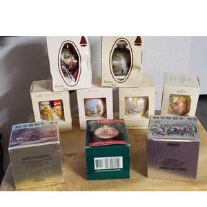 Lot of 9 Vintage Christmas Ornaments. Hallmark, Currier Ives, & Christmas by Krebs.