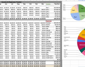 Monthly and Yearly Budget Tracker Spreadsheet, Personal Finance Planner Digital Download Budget Template for Income and Expense Tracking