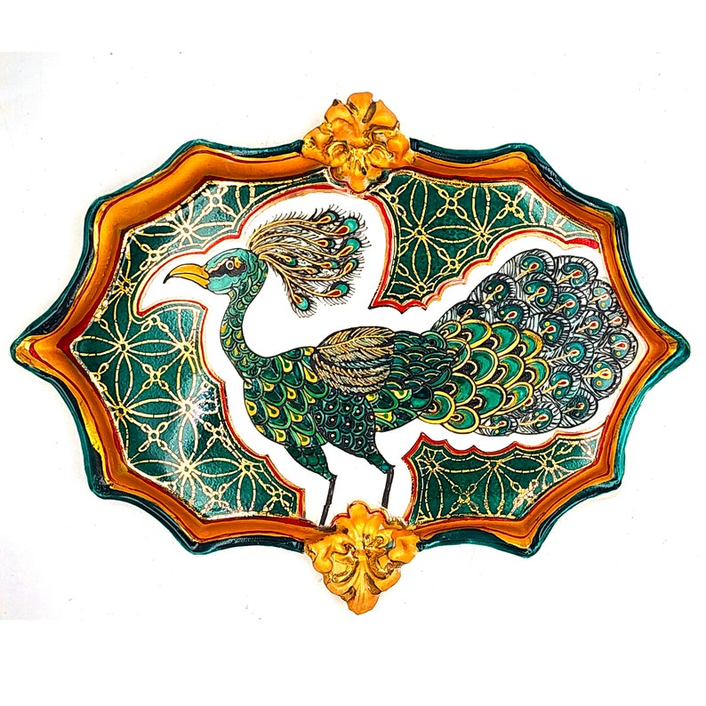 Vintage Peacock Wall Piece Ornament Small Dish Candy Sugar Tea handpainted handmade butterfly peacock 24k german gold luster porcelain image 1