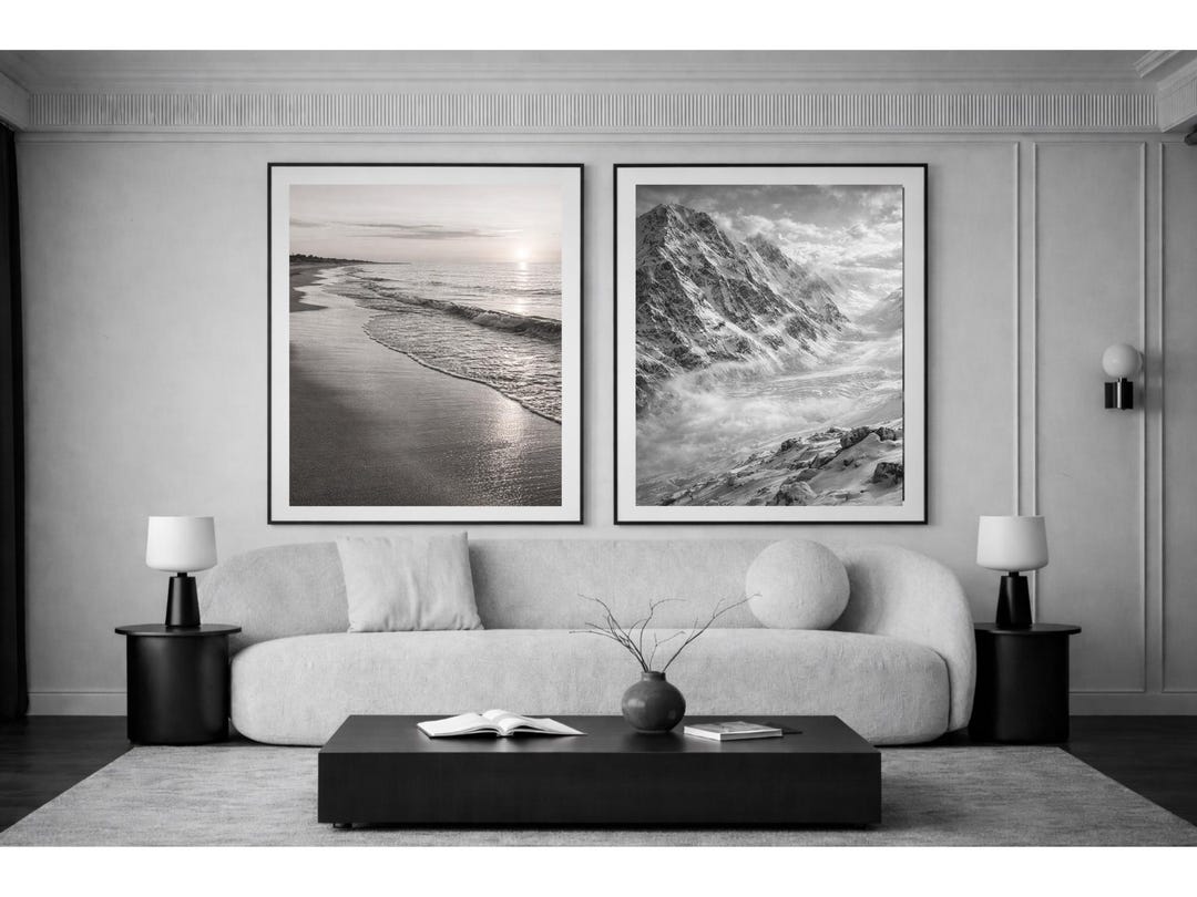 Coastal Mountain Wall Art Set | Black White Landscape Prints (digital ...