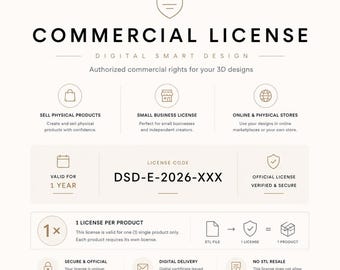 This Commercial License for 3D Model – Commercial License DigitalSmartDesing per License - Valid for 1 year -