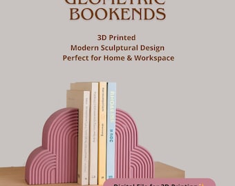 Sujetalibros geométricos impresos en 3D (archivo STL): decoración moderna para estanterías, soportes para libros y accesorios para libros