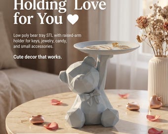Teddy Bear Tray, Poly Figurine with Raised Tray, Jewelry Storage Organizer, Keys Holder Decorative ( Digital STL File)