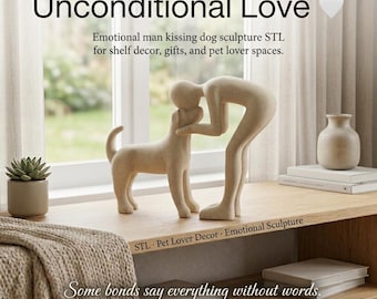 Man and Dog Kissing 3D Sculpture, Pet Memorial, Pet Lover (STL File)