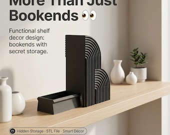 Hidden Compartment Bookends STL – Secret Storage Book Holder | Modern Arch Bookends Decor | 3D Printed Home Organizer | Digital Download