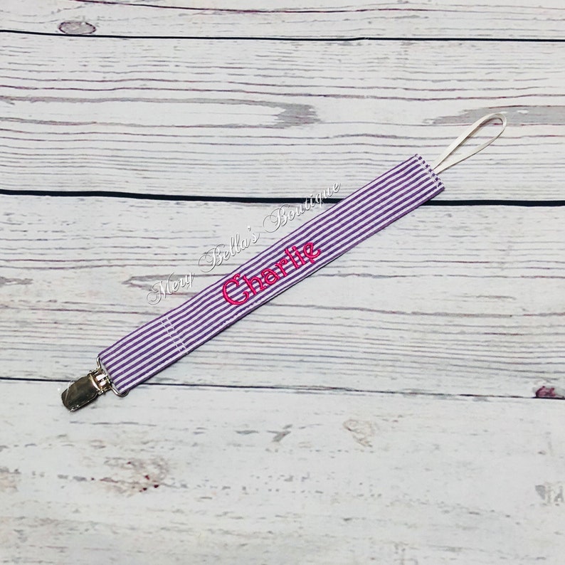 Seersucker Pacifier holder soothie paci binky clip holder embroidered baby gift girl boy personalized embroidered free shipping