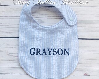 Personalized baby bib, custom bib, monogram bib, seersucker bib with name, baby shower, baby boy, baby girl, Easter baby, southern classic