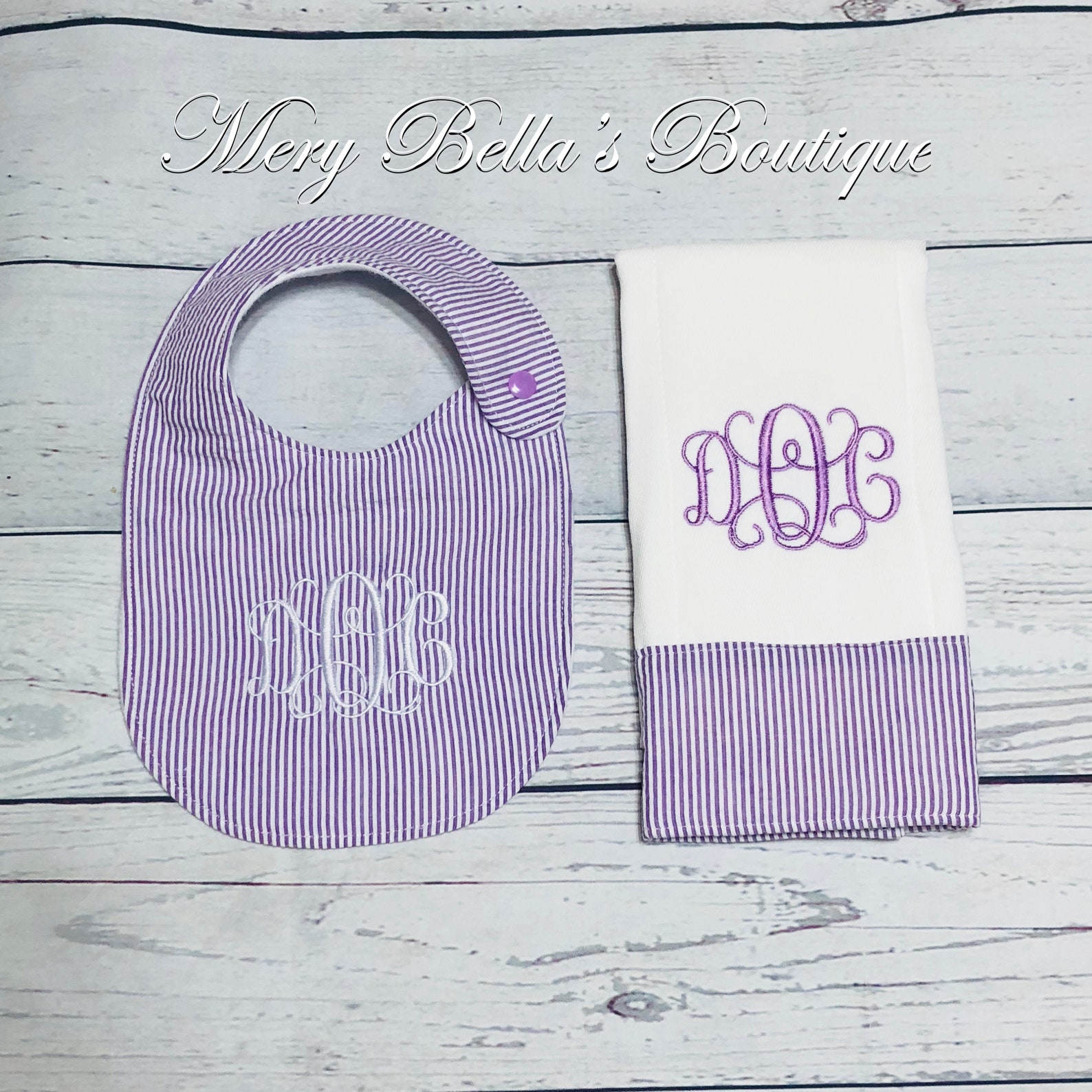 Personalized bib burp cloth seersucker bib baby gift set Etsy