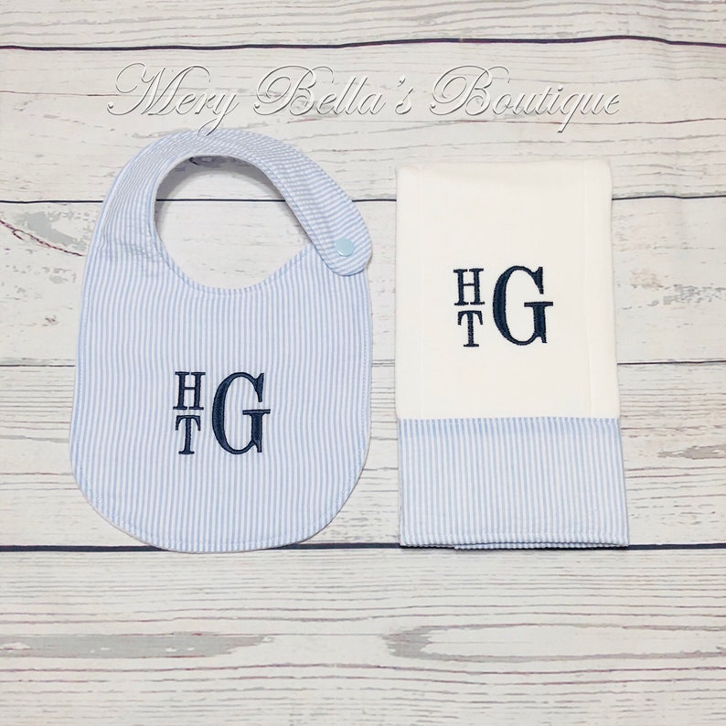 Personalized bib burp cloth seersucker bib baby gift set Etsy
