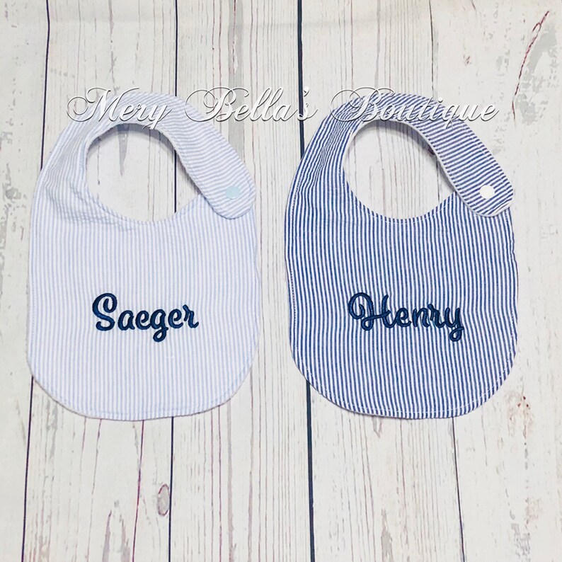 Seersucker Bib Baby Gift Set Personalized Bib Baby Girl Boy Etsy
