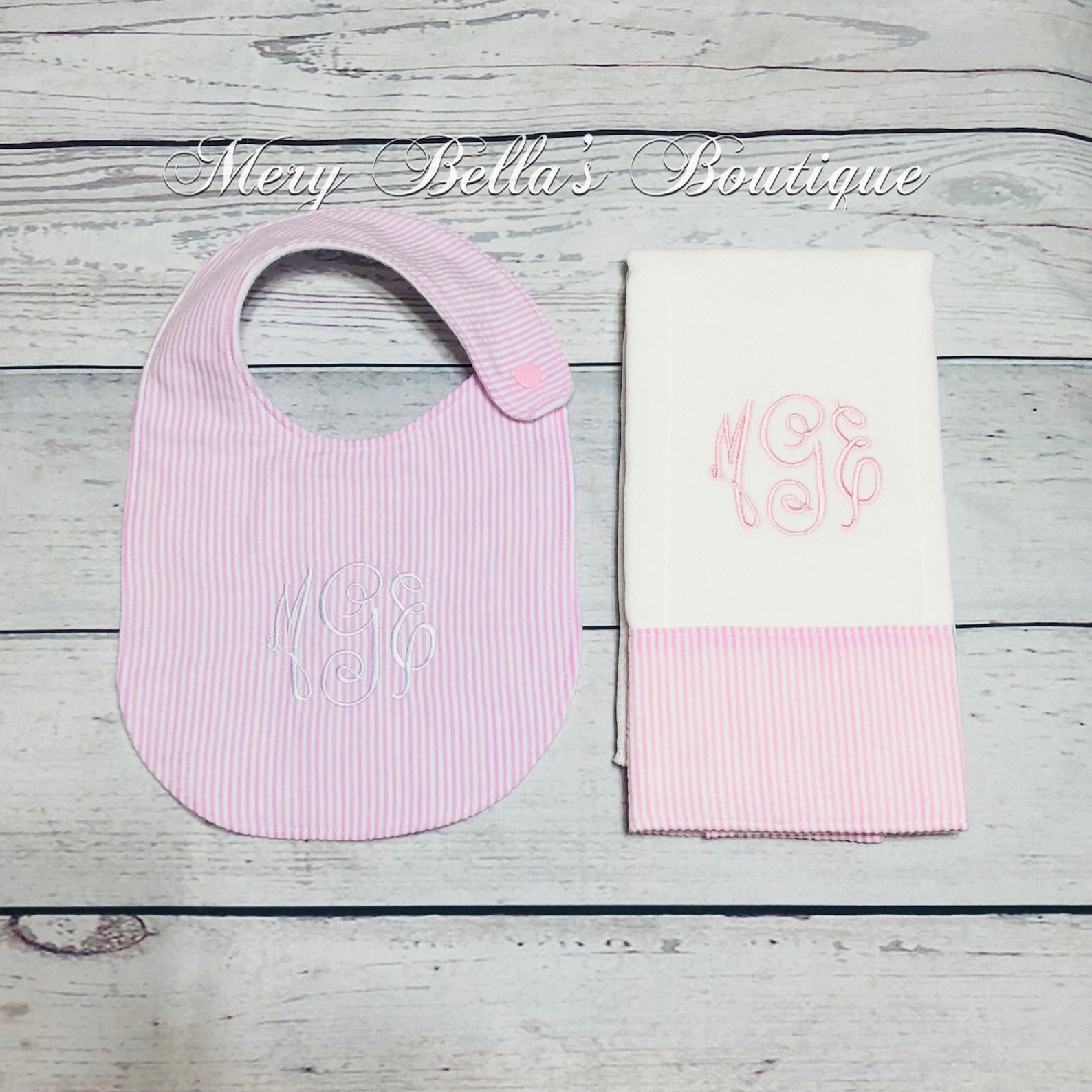 Personalized bib burp cloth seersucker bib baby gift set Etsy