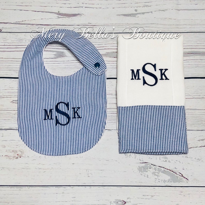 Seersucker Bib Baby Gift Set Personalized Bib Baby Girl Boy Etsy