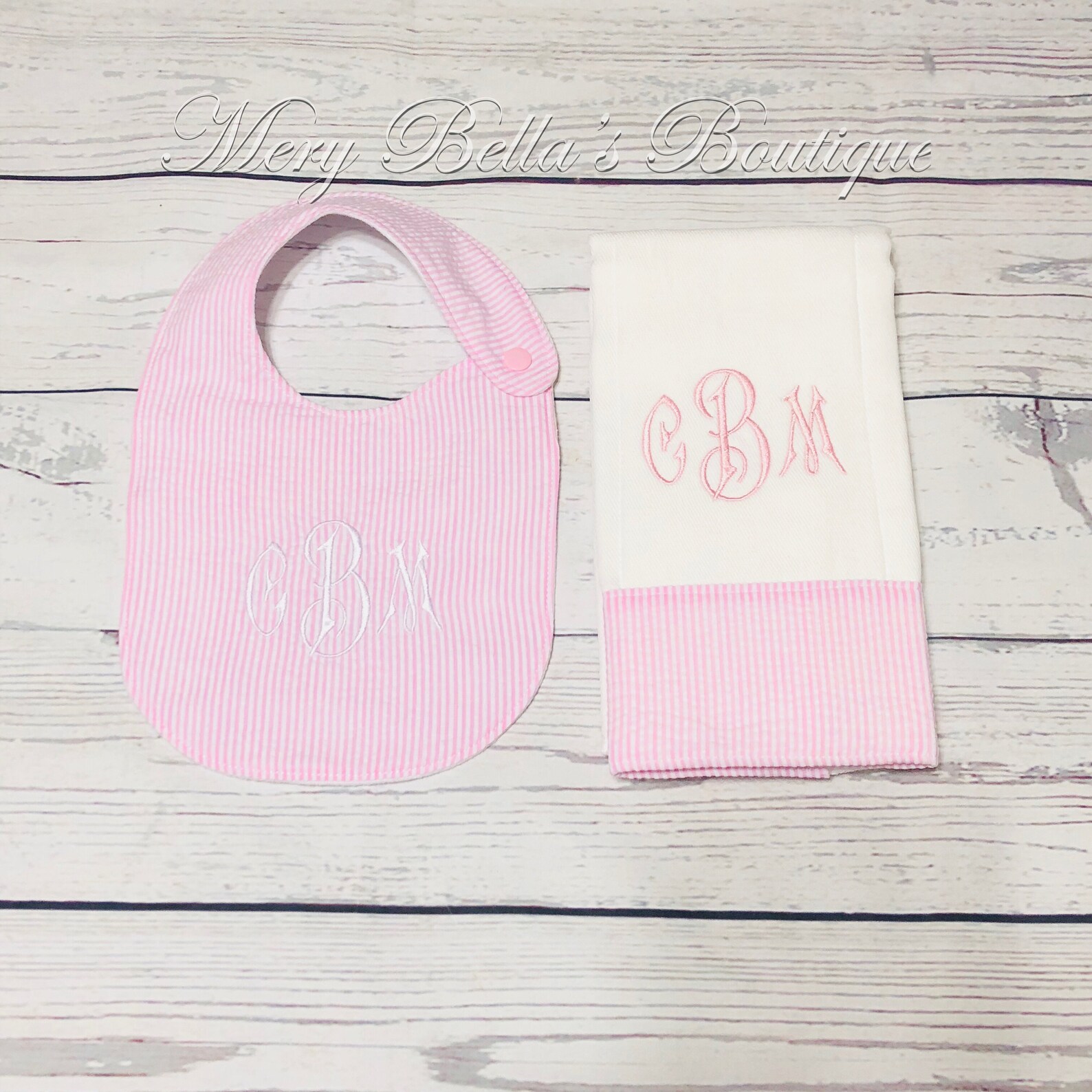 Personalized bib burp cloth seersucker bib baby gift set Etsy