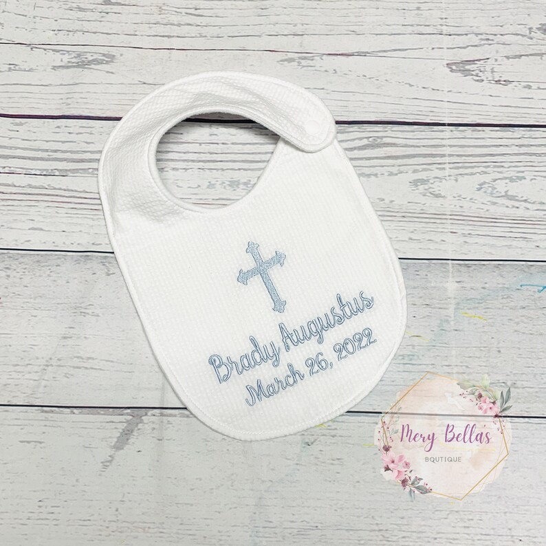 Baptismal Bib Christening Keepsake Gift Bib With Cross Etsy