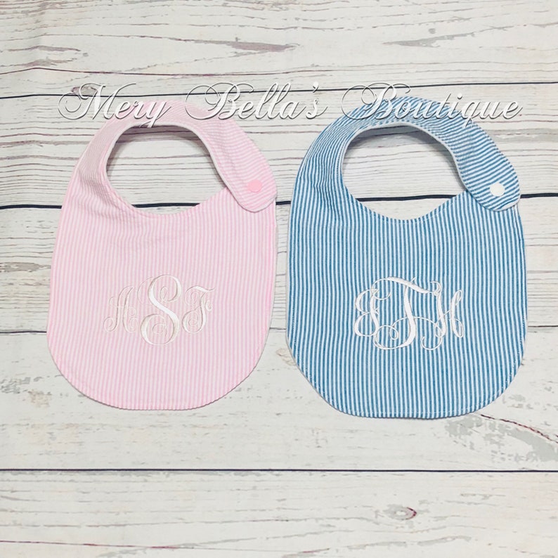 Seersucker Bib Baby Gift Set Personalized Bib Baby Girl Boy Etsy