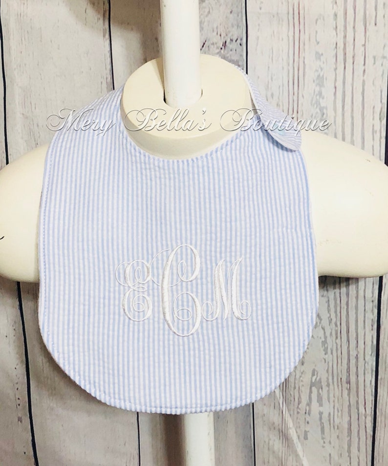 Seersucker Bib Baby Gift Set Personalized Bib Baby Girl Boy Etsy