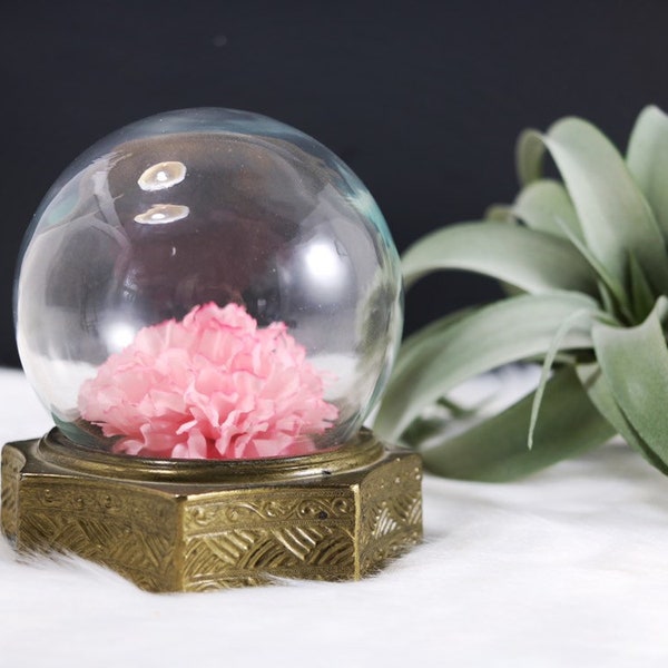 Brass Crystal Ball Stand w/ Glass Globe Display Jar, Boho Decor, Tarot Table