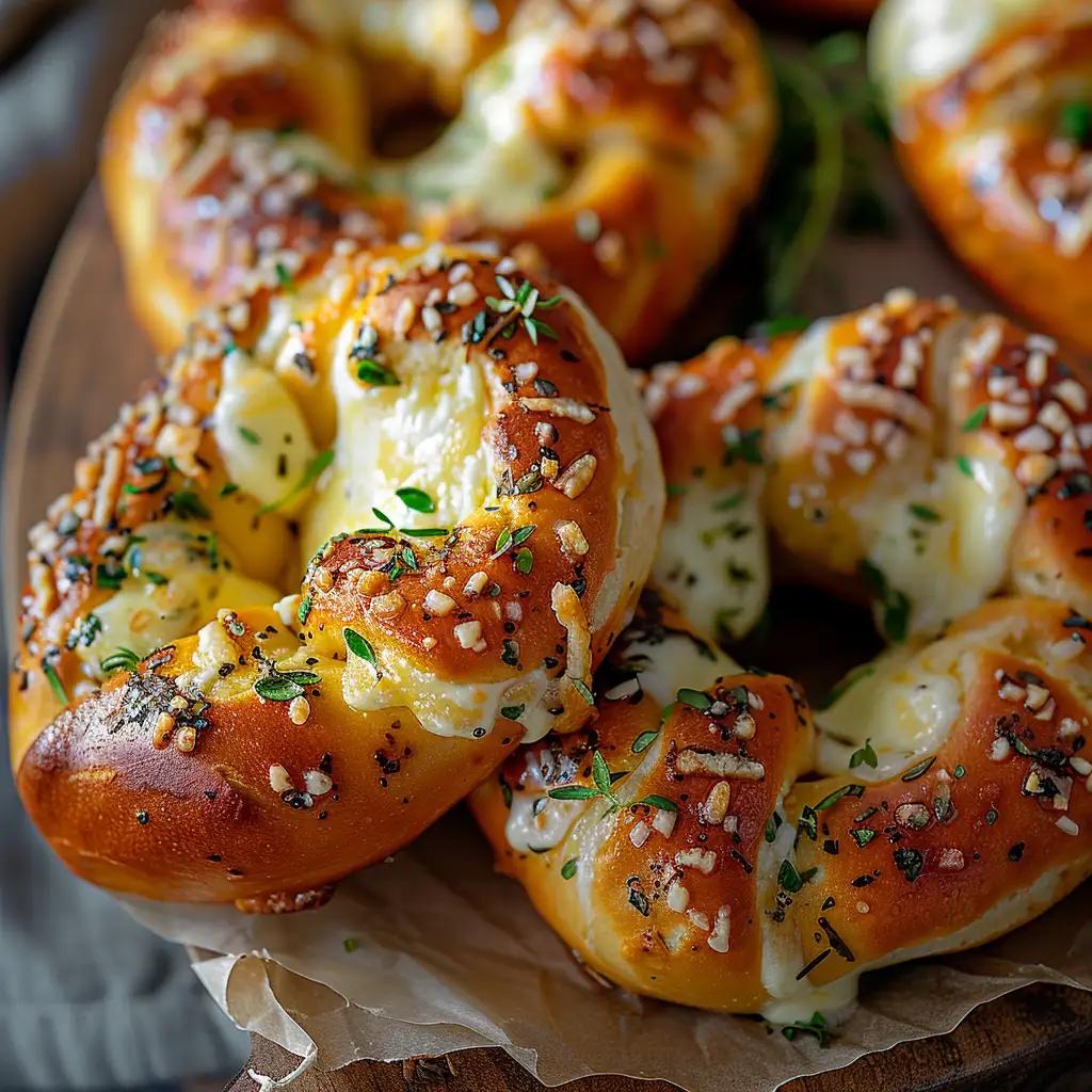 モッツァレラチーズを詰めたソフトプレッツェルのレシピ：チーズ