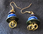 Blue and Green Vintage Button Earrings
