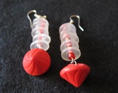 Red quot Art Deco quot Vintage Button Earrings