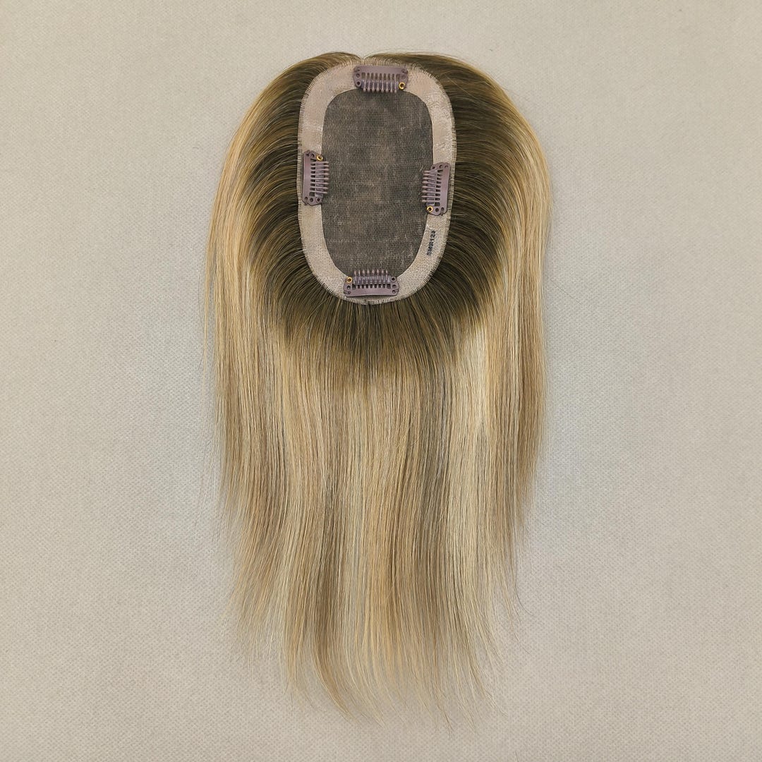 Human Hair Topper, Fine Mono Base, Clip-in Crown, Natural  display picture 1