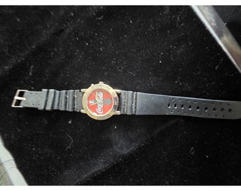 Vintage Coca Cola Bottle Cap Face Watch Unisex OS Black Rubber Sport Strap