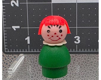 Vintage Fisher Price Little People Freckles Girl Figure Green Wood Body Red Hair