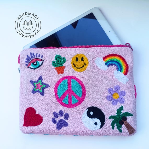 Unique Colorful Design Tablet Sleeve - Handmade Double Sided Punch Needle iPad Case