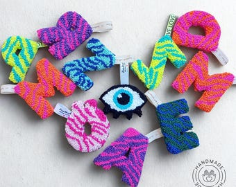 Personalized Punch Needle Letter Keychain: Handmade Bag Charm