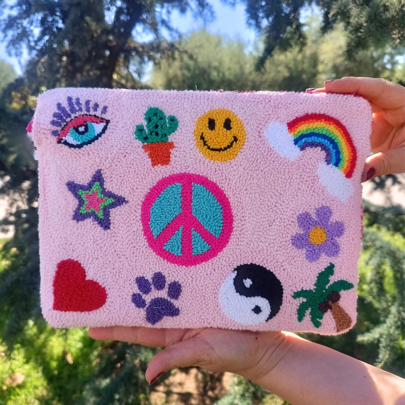 Unique Colorful Design Tablet Sleeve - Handmade Double Sided Punch Needle iPad Case - Macbook iPad Pro 11" 13" Cover - Personalized Sleeve- Gift For Her - Back To School Gift - Cute Laptop Cover