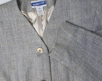 Vintage Pendleton Jacket Womens 6 Silver Herringbone Tweed Blazer Silk Blend