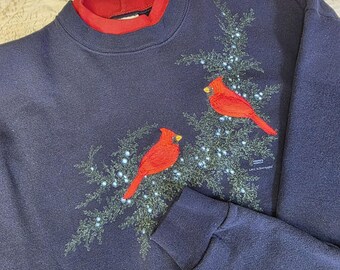 ヴィンテージ アーティザンズ カーディナル スウェットシャツ ネイビーブルー 90年代 グラニーコア 刺繍入り 自然