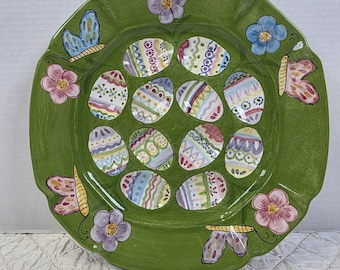 Gates Ware By Laurie Gates 12" Deviled Egg Platter Floral Butterflies Easter