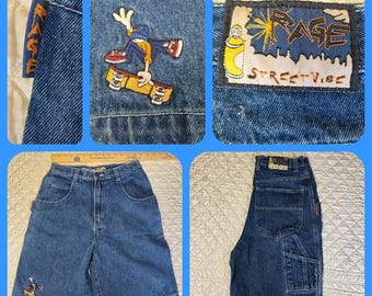Vintage 90's Rage Skater Hip Hop Grunge Embroidered Boys 18 Jorts Denim Shorts