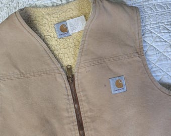 Chaleco Carhartt Super Fleece de estilo vintage desgastado, ropa de trabajo para hombre, talla grande, fabricado en EE. UU. en los años 90.
