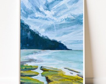 Murrays Beach Print, Abstract landscape art, Acrylic painting, NSW Australia, digital download