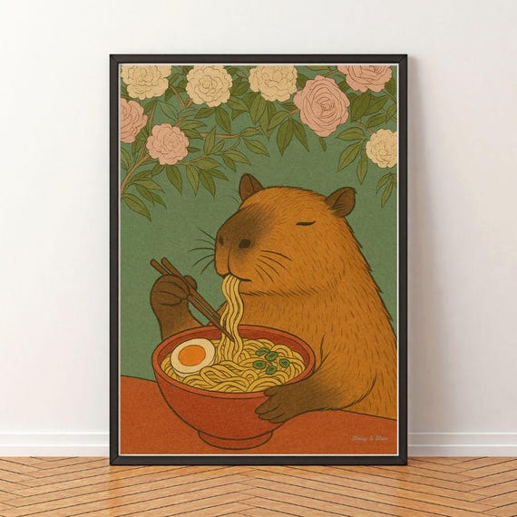 Capybara Wall Art, Capybara Print, Digital download, Japanese Aesthetic Animal Wall Art | Cute Capybara Kitchen or Dining Room Decor