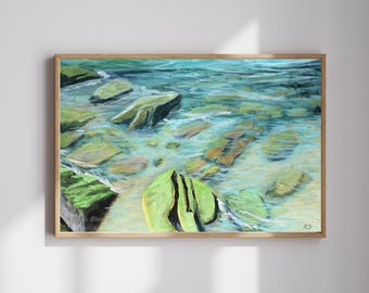 Rock pool print download, Whale Beach Sydney - Hand Painted original Art, wall art, instant download