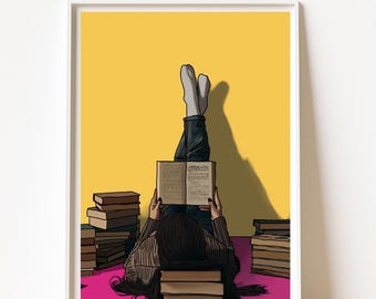 Woman Reading Art Print: Colorful Book Lover Gift (Digital Download)