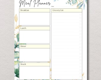 Editable Meal Planner Digital Download, Eucalyptus theme, Weekly Planner, Monthly planner, Daily Planner, Instant Download
