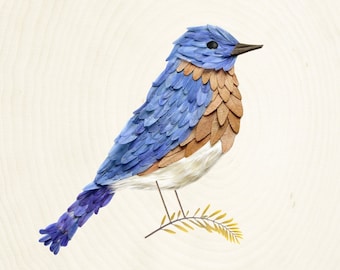 8x10 pressed plant bluebird print