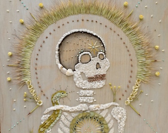 Snake and Skeleton desert plant and stone collage print
